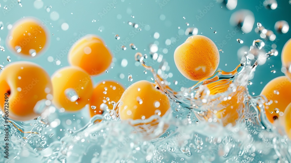 A surreal scene of apricots levitating in mid-air, with splashes of water and vibrant colors, creating a dynamic and imaginative visual A surreal scene of apricots levitating in mid-air, with splashes of water and vibrant colors, creating a dynamic and imaginative visual