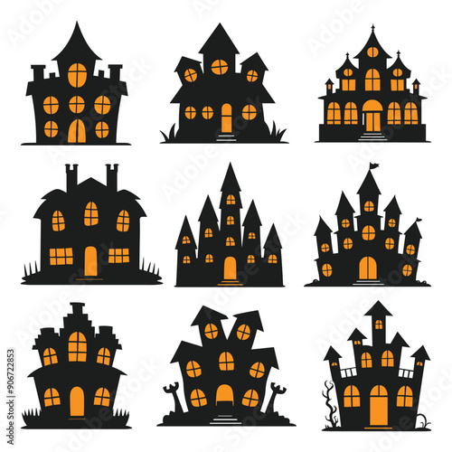 A set of haunted house silhouette vector for Halloween