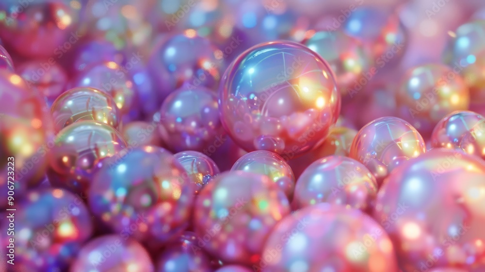 Iridescent pearls in close-up with vibrant colors and reflective surface details Iridescent pearls in close-up with vibrant colors and reflective surface details