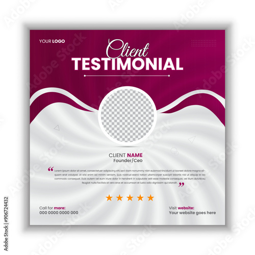 Client testimonial vector design template, client testimonial social media web banner template, customer feedback testimonial vector template, client review template.