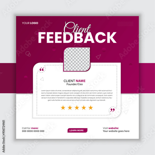 Client testimonial vector design template, client testimonial social media web banner template, customer feedback testimonial vector template, client review template.