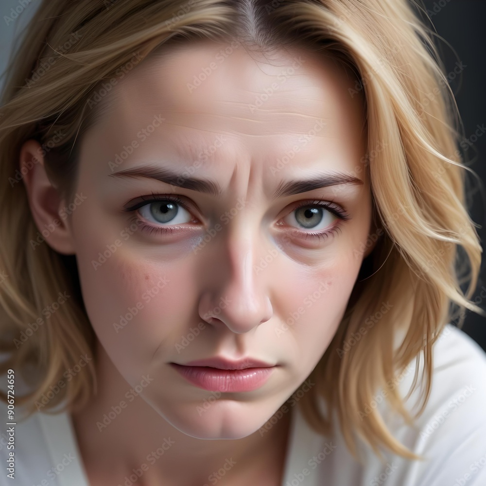 Depressed Caucasian white woman with a sad expression Depressed Caucasian white woman with a sad expression
