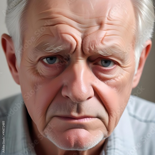 Elderly depressed Caucasian white man with a sad expression