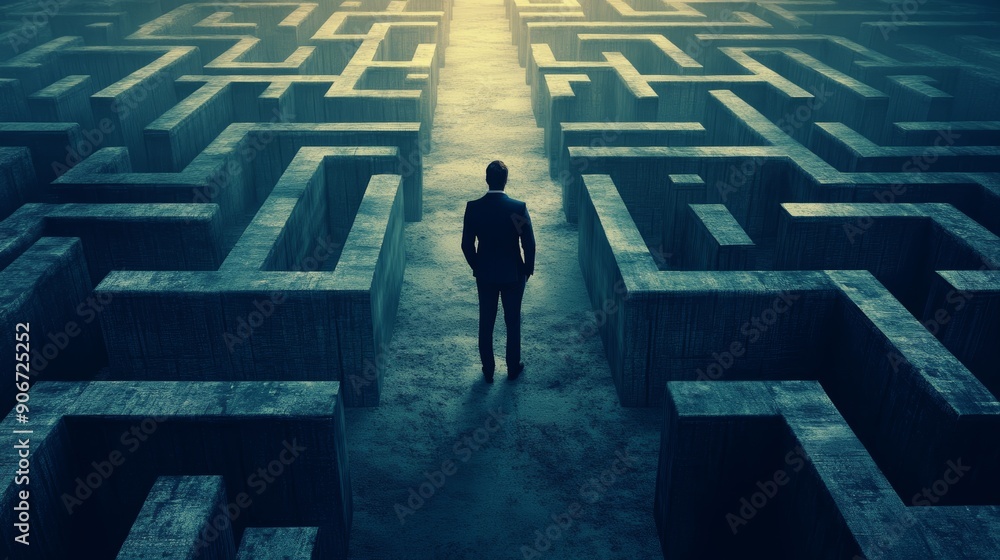 Confident Businessman in Maze