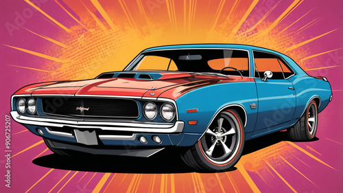 muscle car with pop art and vector style