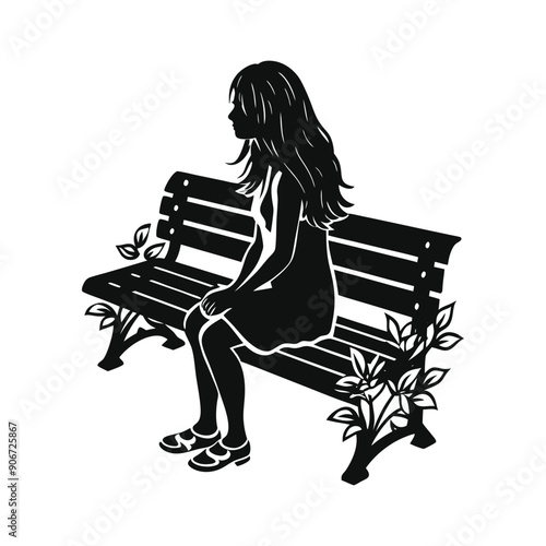 girl bench silhouette