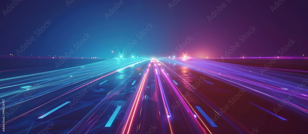 Obraz premium Neon Lights Streaking Across a Nighttime Highway