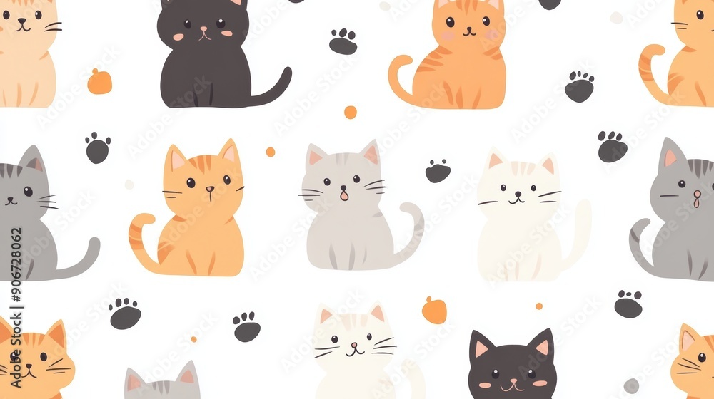 Obraz premium Kittens pattern. Illustration for cover, card, postcard, interior design, banner, poster, brochure or presentation