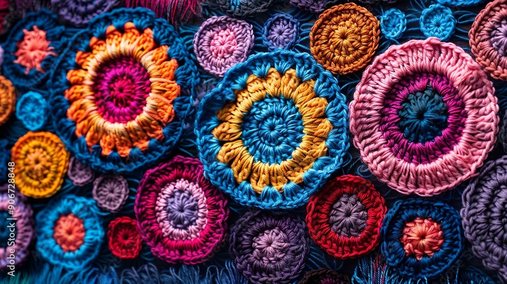 Abstract background showcasing crochet patterns in vibrant colors creating a textured and visually appealing design perfect for adding depth to creative projects high resolution Illustration, in the Abstract background showcasing crochet patterns in vibrant colors creating a textured and visually appealing design perfect for adding depth to creative projects high resolution Illustration, in the