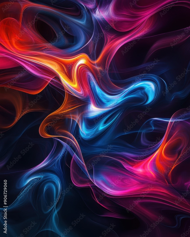 Naklejka premium Vibrant abstract digital artwork with flowing colorful swirls creating a dynamic and mesmerizing visual effect.