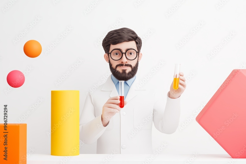 A 3D clipart of a scientist holding a test tube, in a modern lab, white background, high-resolution photo, realistic photo A 3D clipart of a scientist holding a test tube, in a modern lab, white background, high-resolution photo, realistic photo