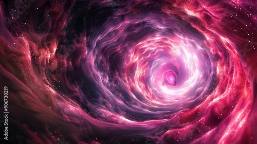 Abstract swirling nebula with vibrant pink and purple colors, creating a cosmic vortex. © Aris Suwanmalee