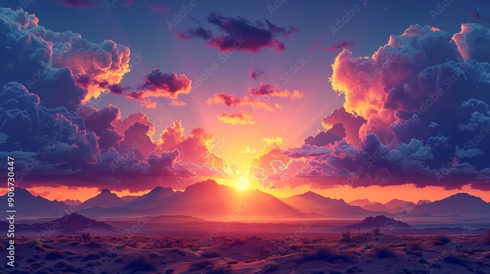 Stunning image of a sunlit desert landscape with a backdrop of changing weather patterns, illustrating the harsh realities of global warming and its effects on arid regions. high resolution Stunning image of a sunlit desert landscape with a backdrop of changing weather patterns, illustrating the harsh realities of global warming and its effects on arid regions. high resolution