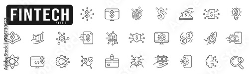 Set of fintech related line icons. Cloud, money, dollar, computer, finance, wallet etc. Editable stroke. Part 3