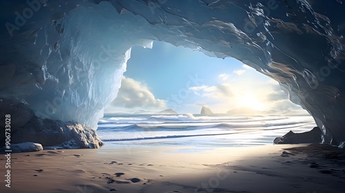Ice Cave View on Ocean Coast