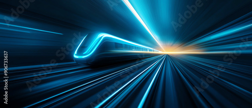 A futuristic bullet train floating above the tracks, with shock waves visualizing its levitation technology