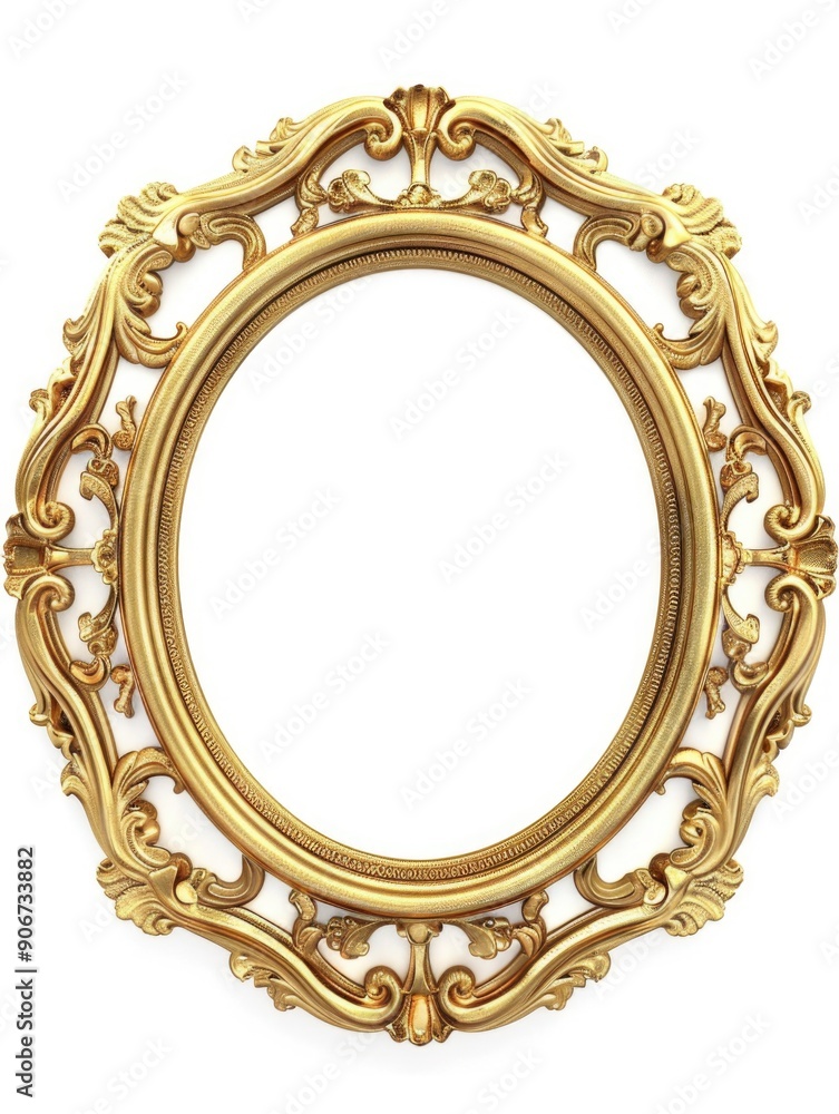 A golden picture frame sitting on a plain white background, ideal for showcasing your favorite memories or artwork A golden picture frame sitting on a plain white background, ideal for showcasing your favorite memories or artwork