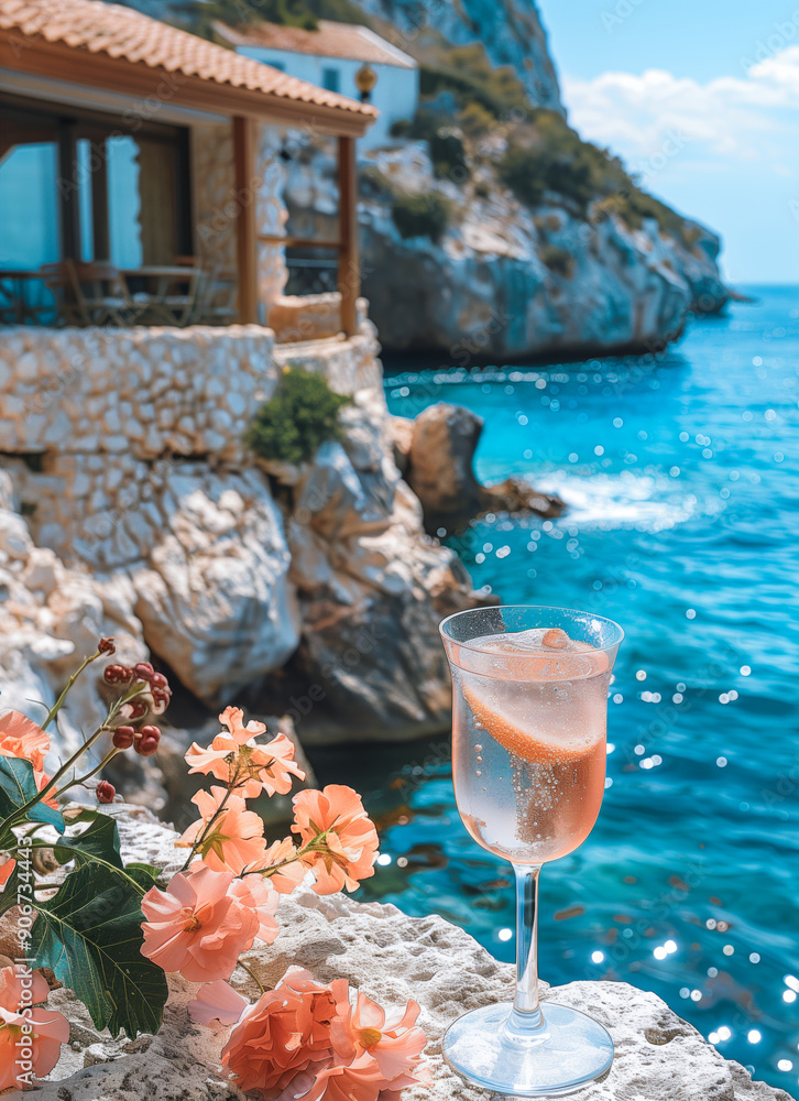 Summer Cocktail by the Ocean: Elegant Orange Drink with Lemon Slice on ...