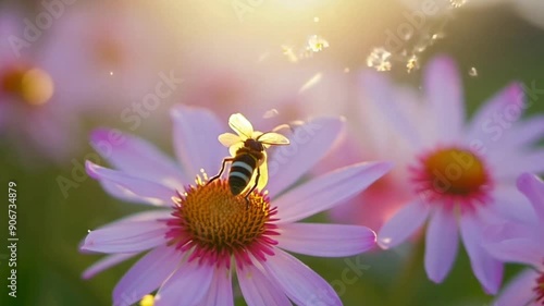 Close up bee in flowers .4k 60fps