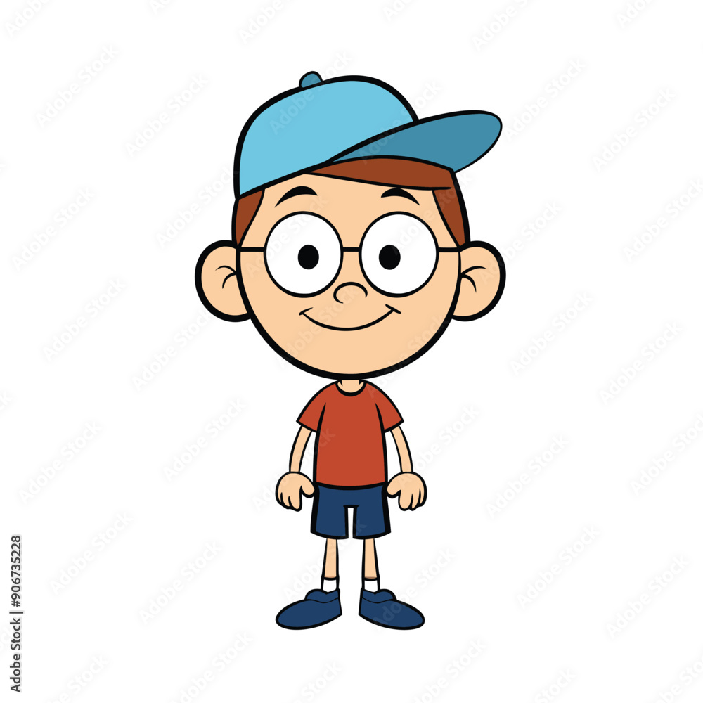 Smiling kid boy with cap and glasses cartoon vector illustration on white background. Smiling kid boy with cap and glasses cartoon vector illustration on white background.