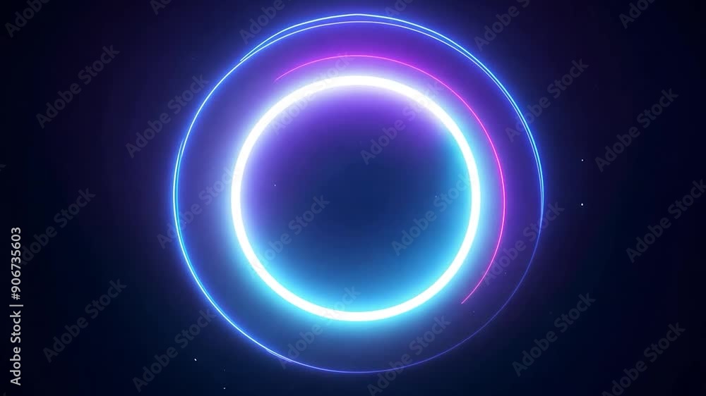 Vibrant neon light circles swirl and rotate against a dark backdrop, creating a mesmerizing abstract visual effect in vibrant pink and blue colors Vibrant neon light circles swirl and rotate against a dark backdrop, creating a mesmerizing abstract visual effect in vibrant pink and blue colors