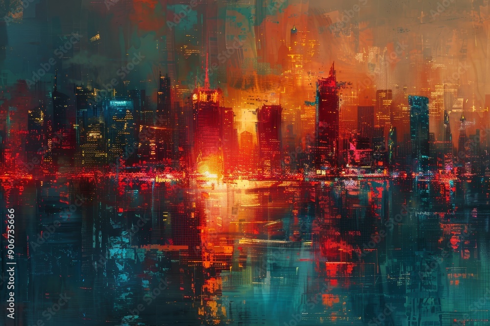 Obraz premium Cityscape with Red and Orange Hues