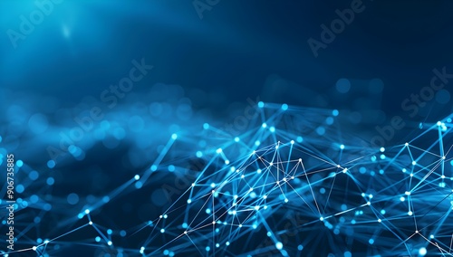 Abstract background with a blue digital technology, big data and network connection concept on a dark blue background, with a low poly geometric pattern of lines, dots or mesh surface structures in th