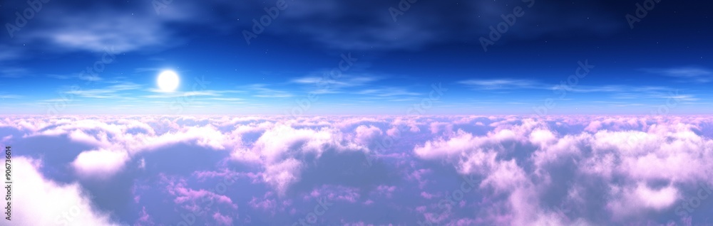 Sun above the clouds, view of clouds and sun in the sky, 3d rendering Sun above the clouds, view of clouds and sun in the sky, 3d rendering