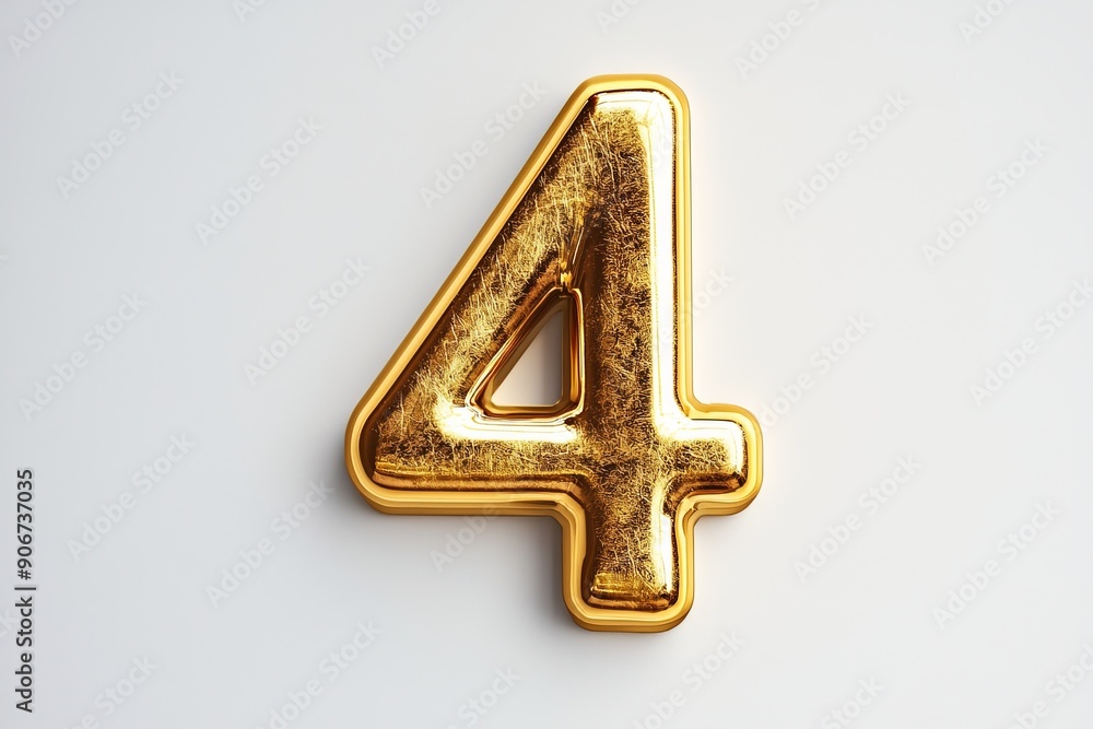 the number four / 4 made out of gold - isolated top view product photo on white background the number four / 4 made out of gold - isolated top view product photo on white background