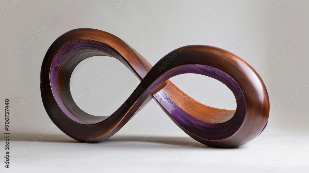 A striking brown and lavender abstract sculpture symbolizes infinity, showcasing smooth curves and dynamic form, ideal for modern art enthusiasts A striking brown and lavender abstract sculpture symbolizes infinity, showcasing smooth curves and dynamic form, ideal for modern art enthusiasts