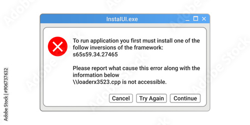System notification during app install. Retro computer screen showing program crash.