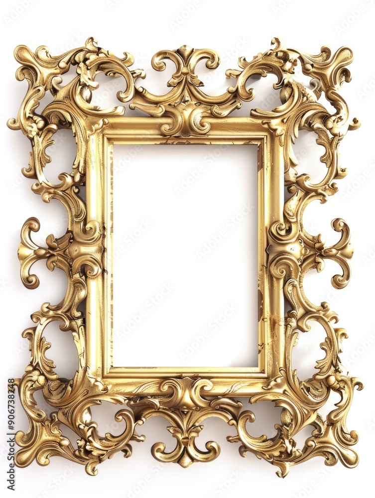 A simple golden picture frame set against a clean white background, ideal for highlighting your favorite photos or artwork A simple golden picture frame set against a clean white background, ideal for highlighting your favorite photos or artwork