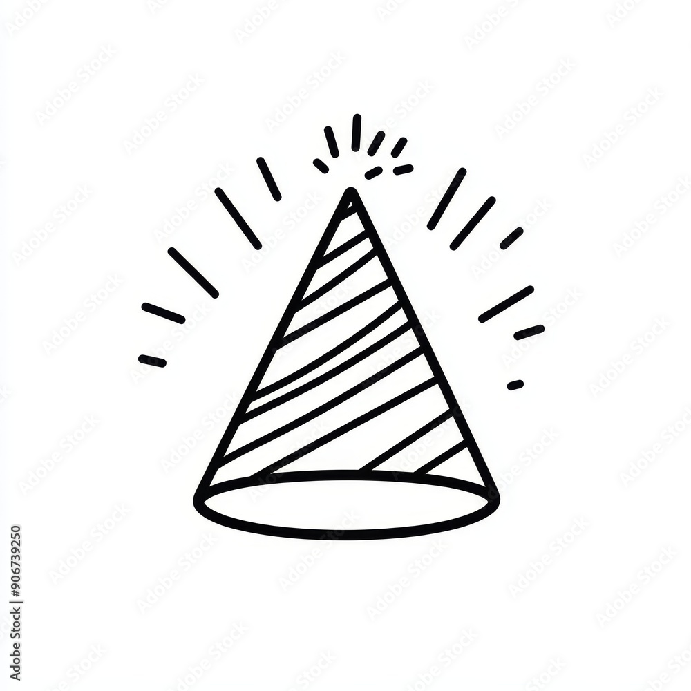 Fototapeta premium Linear style icon of a party hat. Material design icon. Linear style sign for mobile apps. Outline icon of a cone hat. Modern symbol and logo. Design concept.