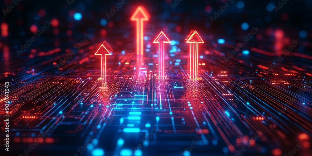 Colorful Upward Arrows in a Tech-Inspired Scene Colorful Upward Arrows in a Tech-Inspired Scene