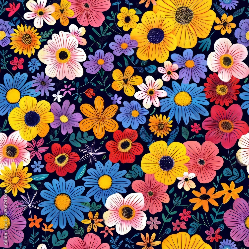 Seamless pattern with colorful flowers on dark background. illustration. Seamless pattern with colorful flowers on dark background. illustration.