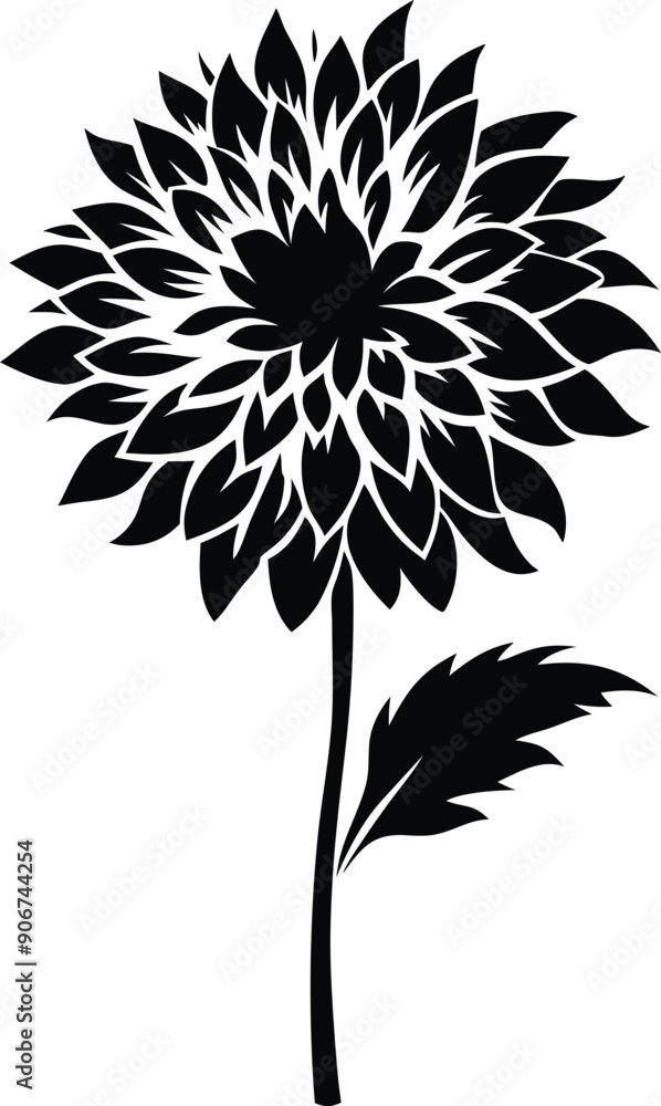Black and white dahlia silhouette