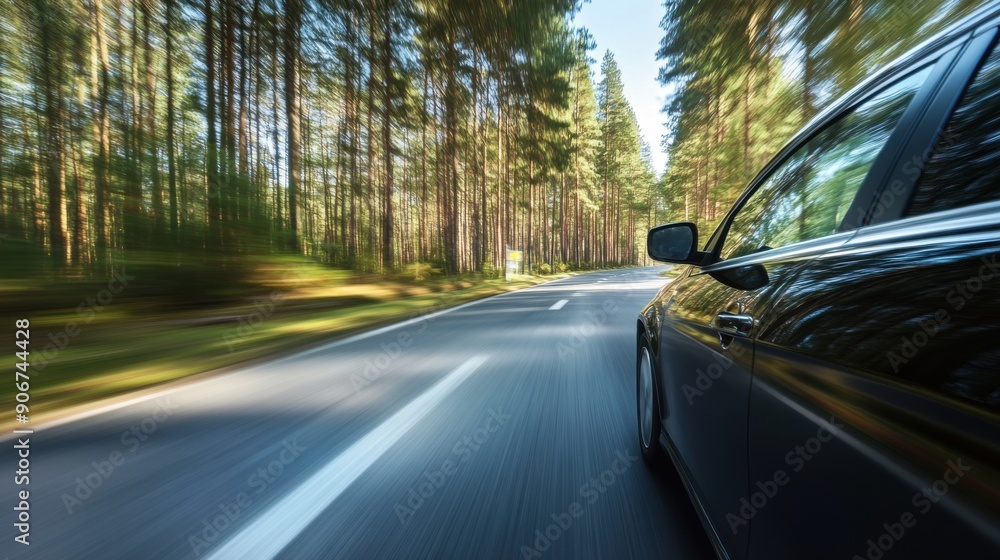 Journey Through the Pines: Car in Motion on Scenic Road Trip Adventure Journey Through the Pines: Car in Motion on Scenic Road Trip Adventure