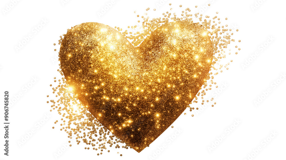 A gold heart with glitter on it isolated on a transparent background A gold heart with glitter on it isolated on a transparent background