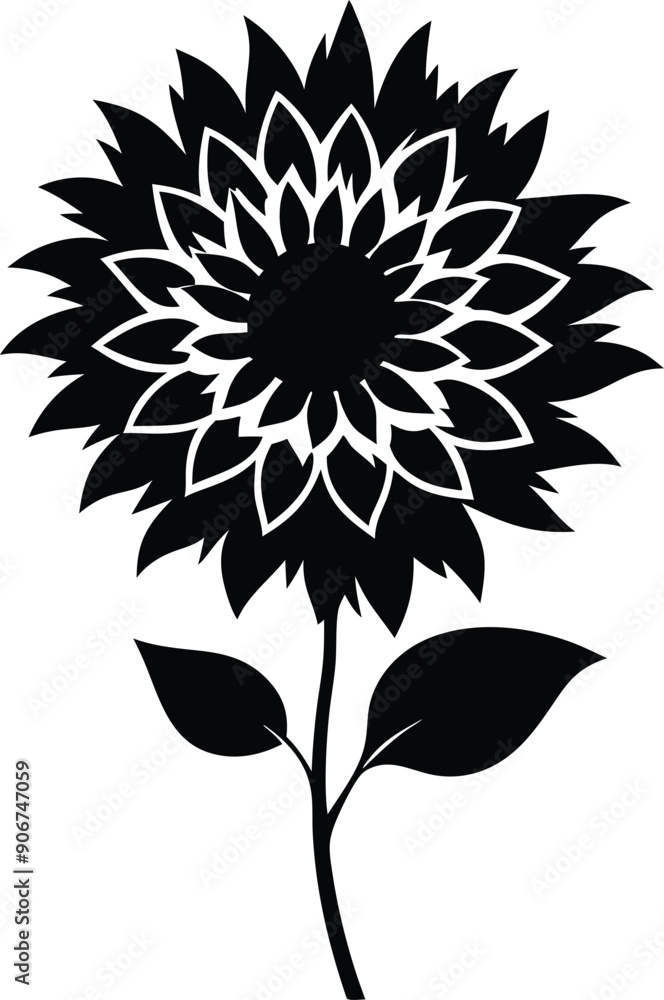 Black and white dahlia silhouette