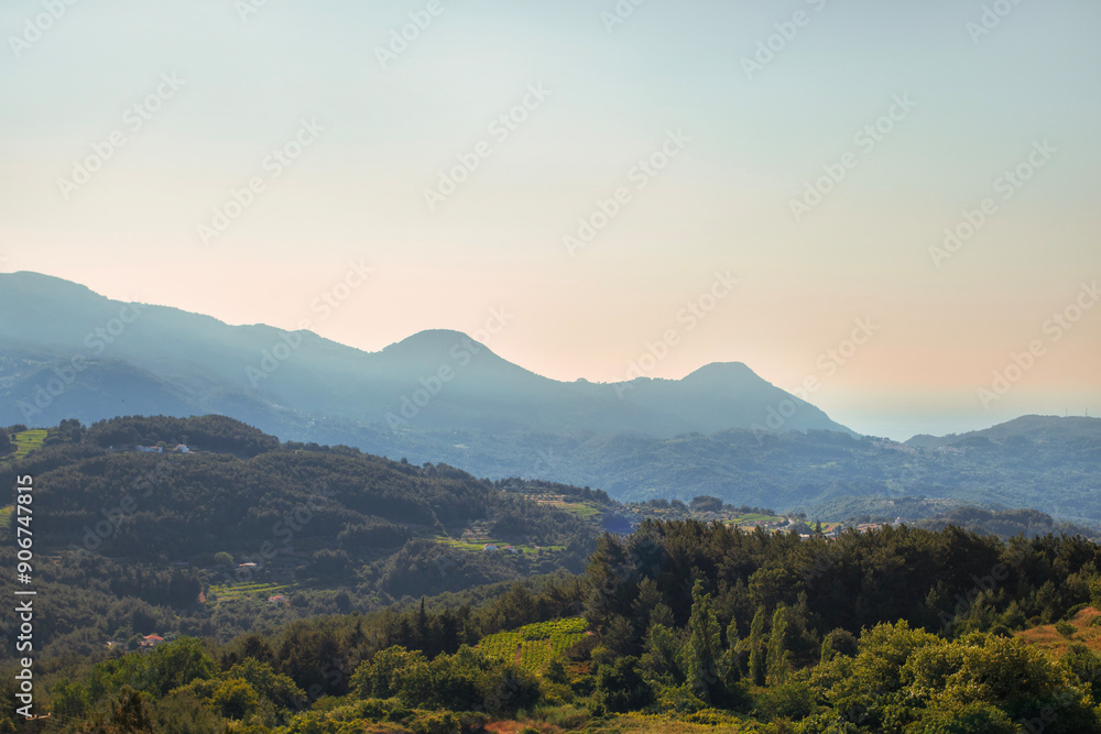 Fototapeta premium warm view over green valley
