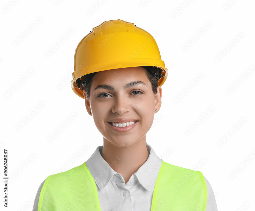 Engineer in hard hat on white background Engineer in hard hat on white background