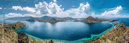 Panoramic View of Flores Island's Volcanic Landscape and Coastal Waters, Indonesia