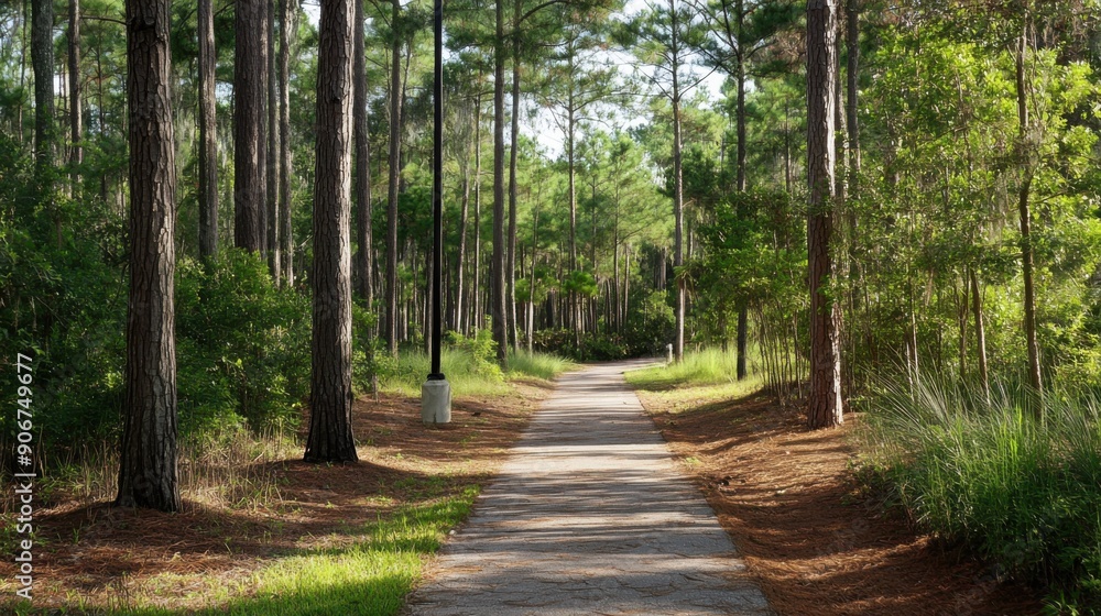 Fototapeta premium Serene Stroll: Inviting Pathway Through Pine Forest Park
