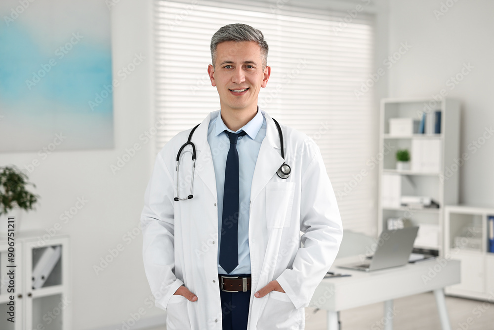 Portrait of doctor with stethoscope in clinic Portrait of doctor with stethoscope in clinic