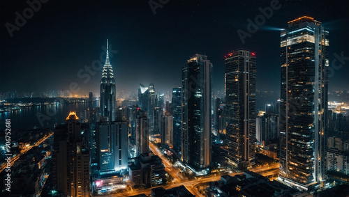 Wallpaper Mural A view of a sparkling metropolis at night with the lights of tall buildings. Torontodigital.ca