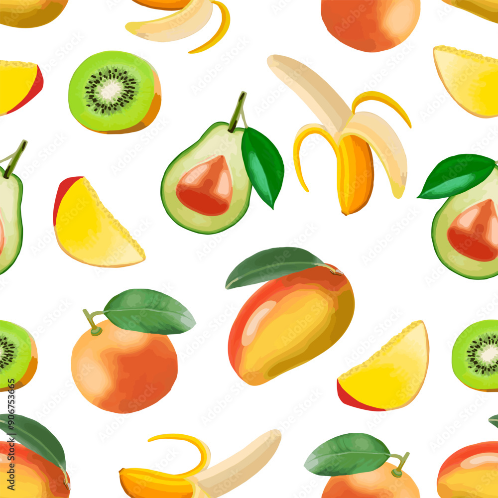 Tropical fruits in the pattern.Bright tropical fruits in a pattern on a white background. Tropical fruits in the pattern.Bright tropical fruits in a pattern on a white background.