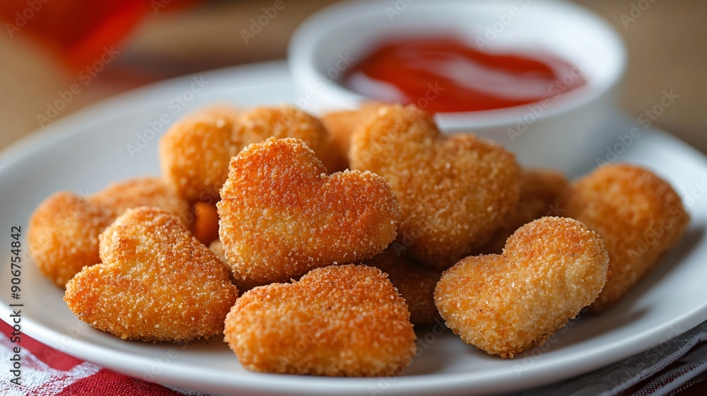 A creative take on nuggets, served in the shape of hearts or stars, perfect for a themed party or special occasion A creative take on nuggets, served in the shape of hearts or stars, perfect for a themed party or special occasion