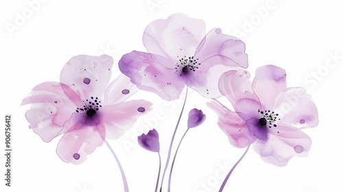 Delicate watercolor painting of three pink flowers.