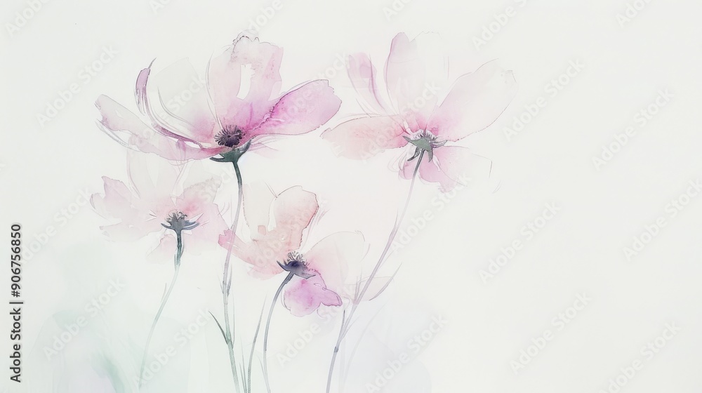 Delicate watercolor painting of pink flowers. Delicate watercolor painting of pink flowers.