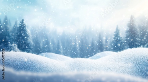 Snowy Forest Landscape with Falling Snowflakes